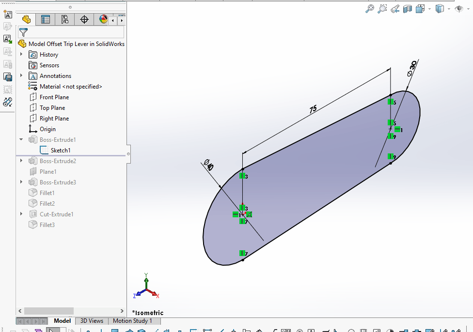 Model Offset Trip Lever in SolidWorks