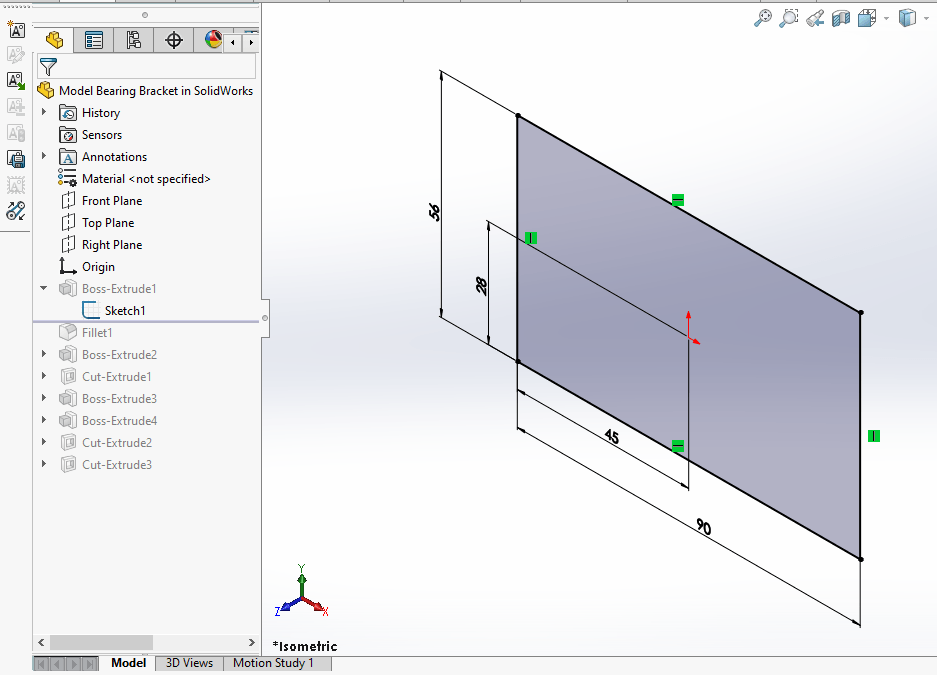 Model Bearing Bracket in SolidWorks