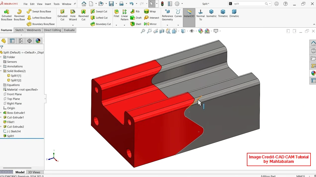 2026 10 03 10 16 53 Split Feature in SolidWorks (Divide Body into multiple parts) YouTube